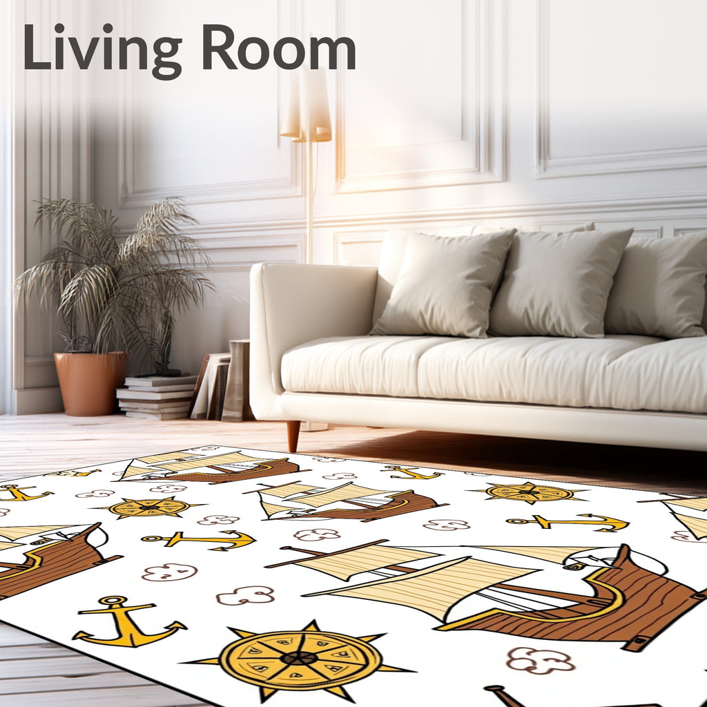 Nautical Ships Anchors Wheels Clouds Rug