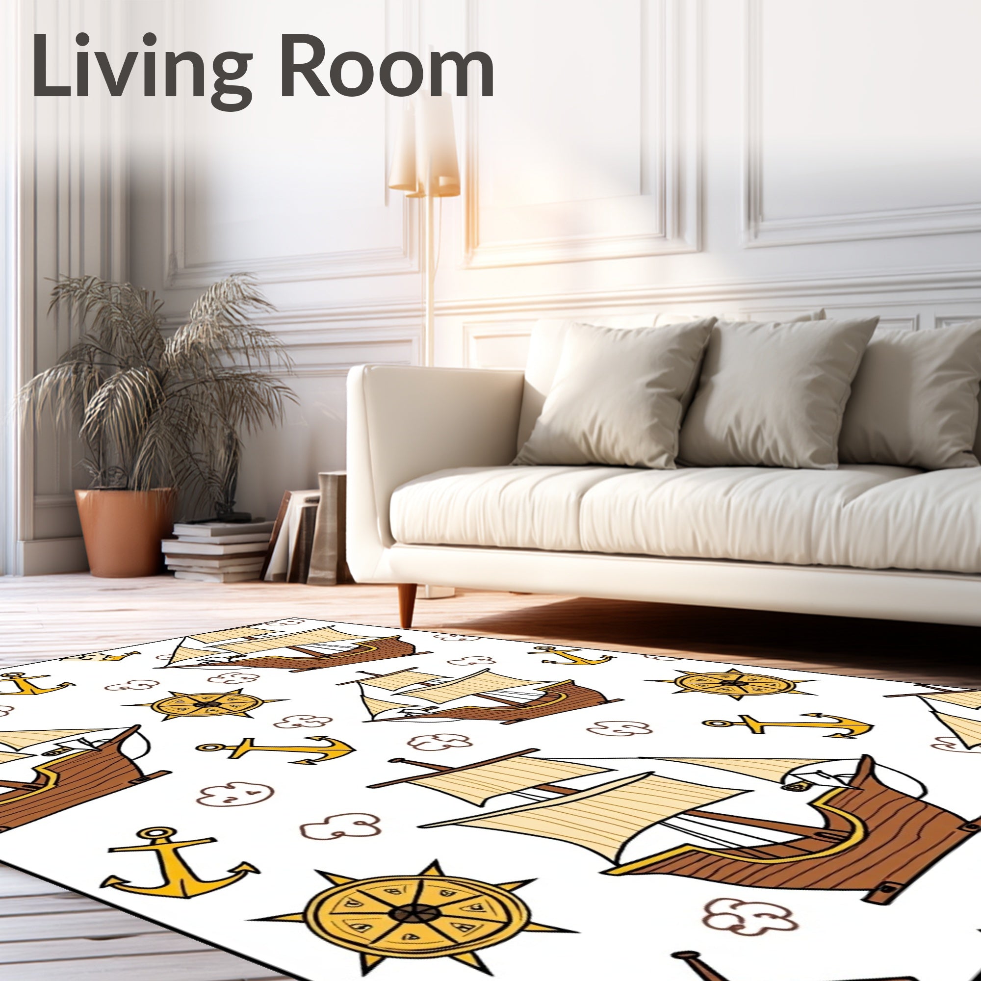 Nautical Ships Anchors Wheels Clouds Rug