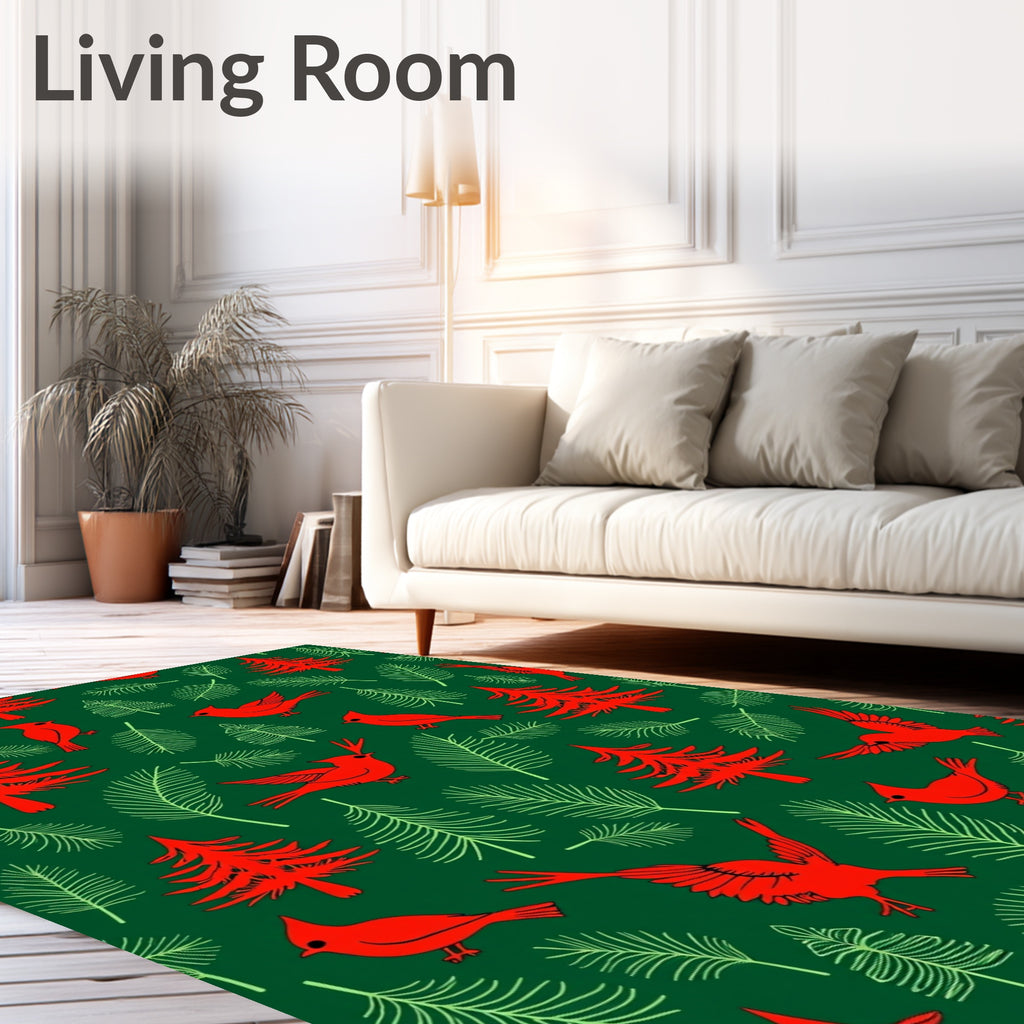 Red Cardinal Pine Tree Forest Rug