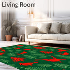 Red Cardinal Pine Tree Forest Rug