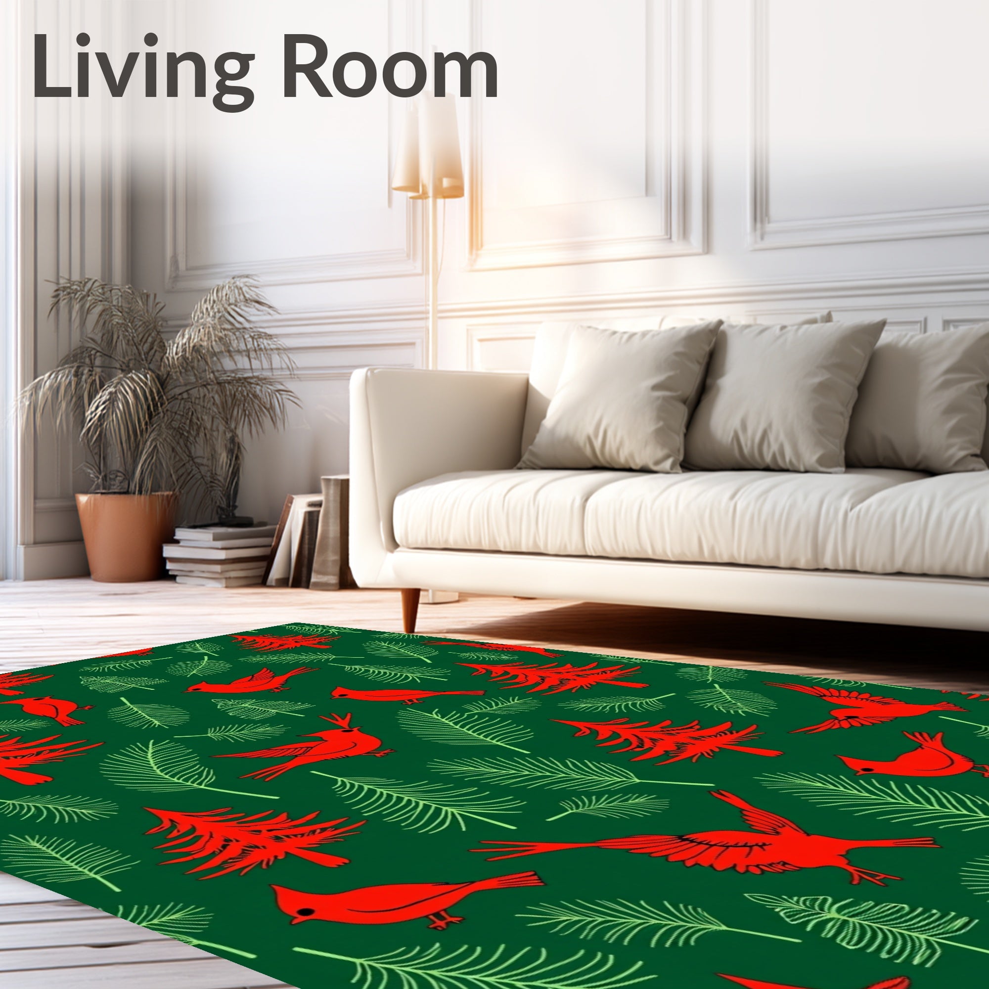 Red Cardinal Pine Tree Forest Rug