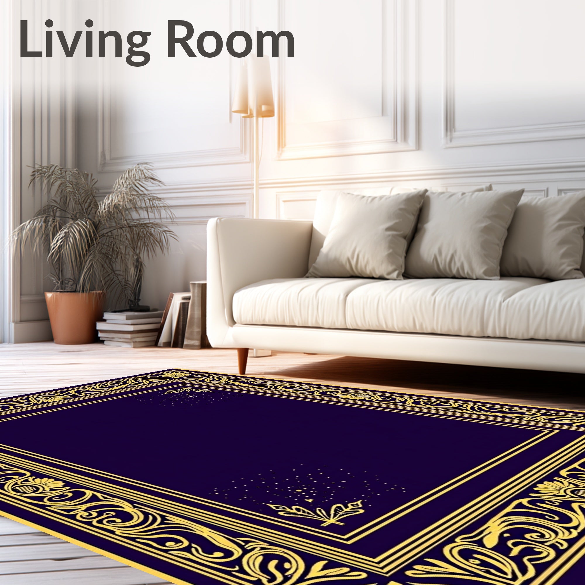 Regal Golden Floral Border Rug