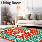 Earthy Orange Horse Floral Border Rug