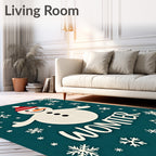 Whimsical Snowman Christmas Teal Snowflake Rug
