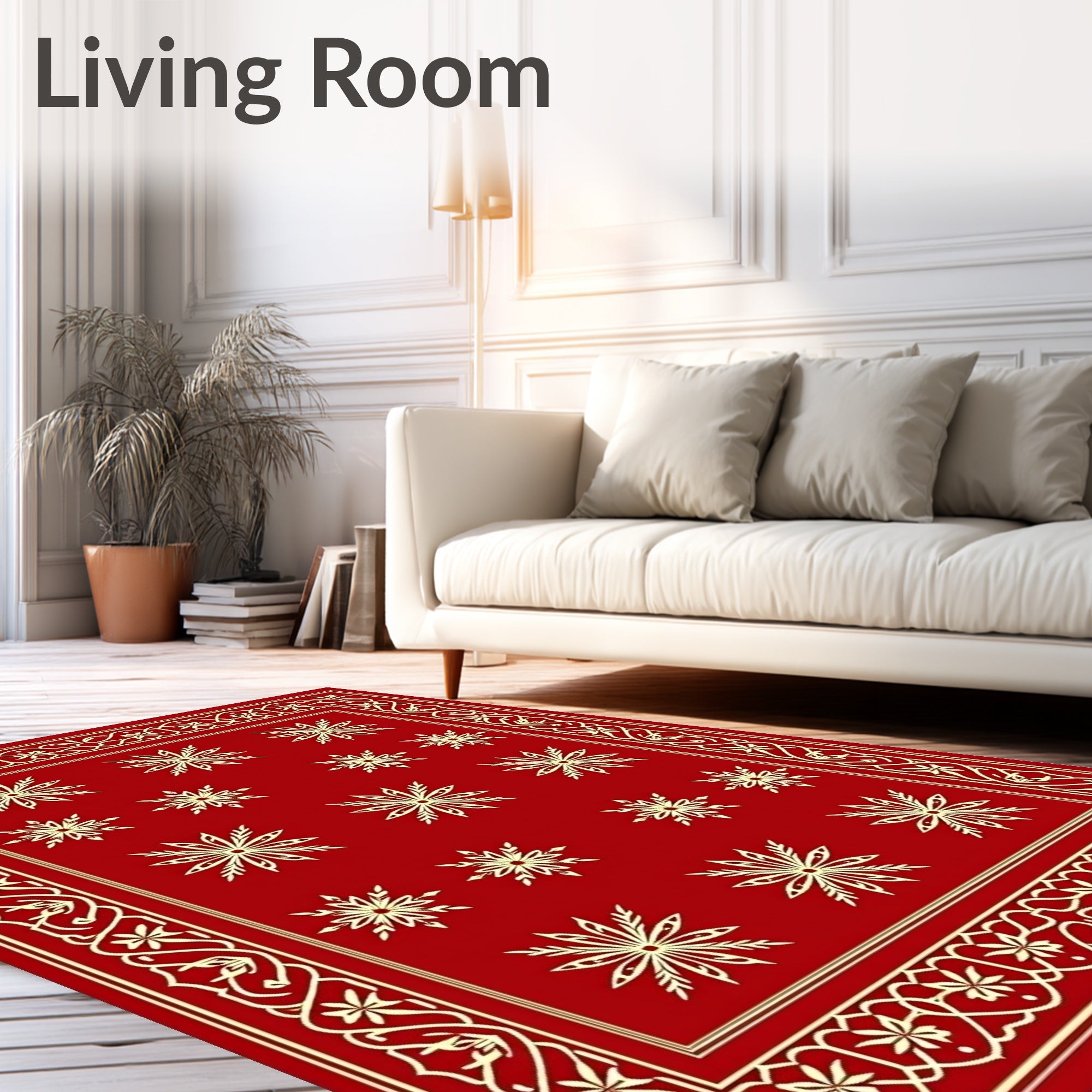 Crimson Ornamental Starburst Border Rug
