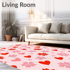 Whimsical Red Pink Hearts Floral Rug