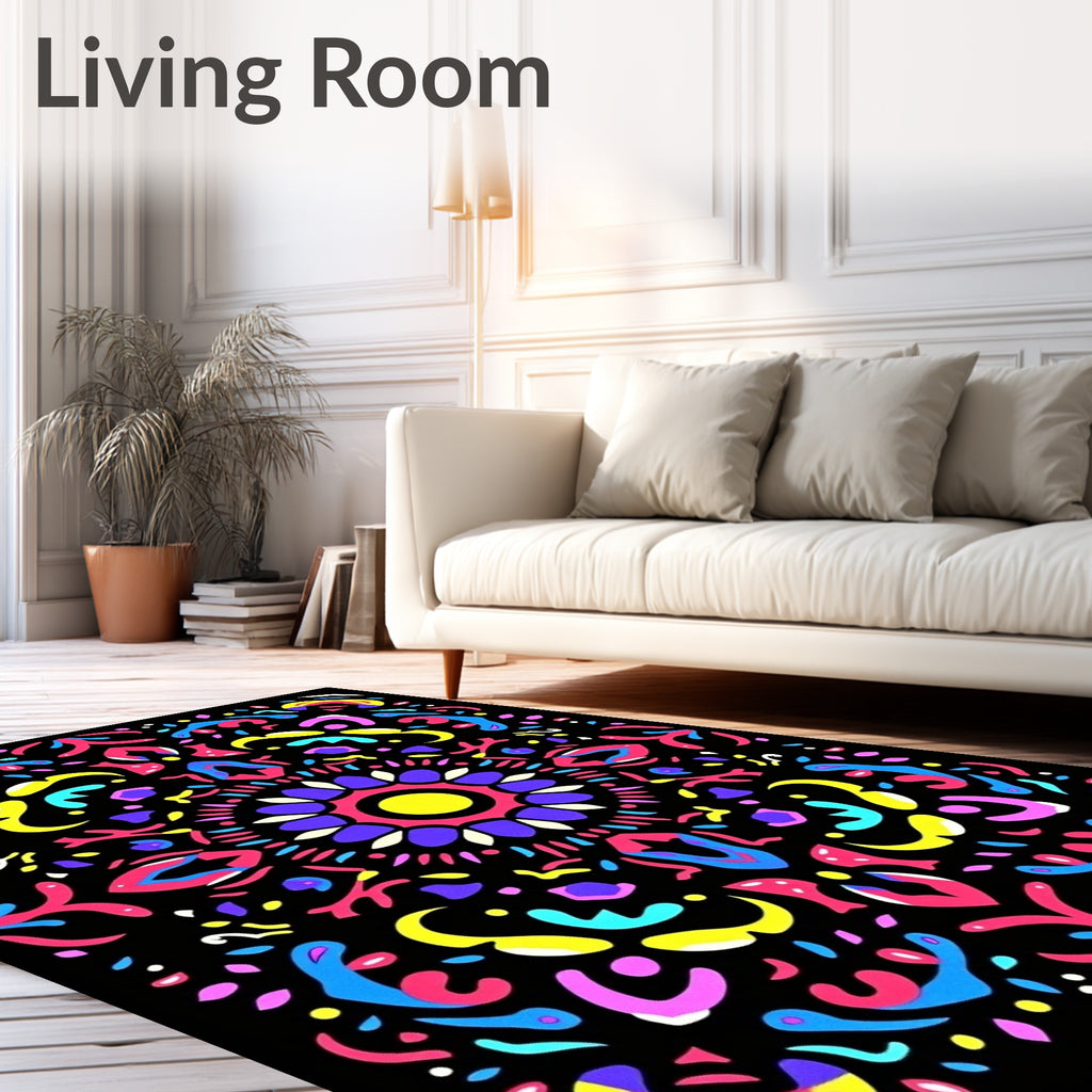 Vibrant Neon Mandala Flower Medallion Rug