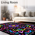 Vibrant Neon Mandala Flower Medallion Rug