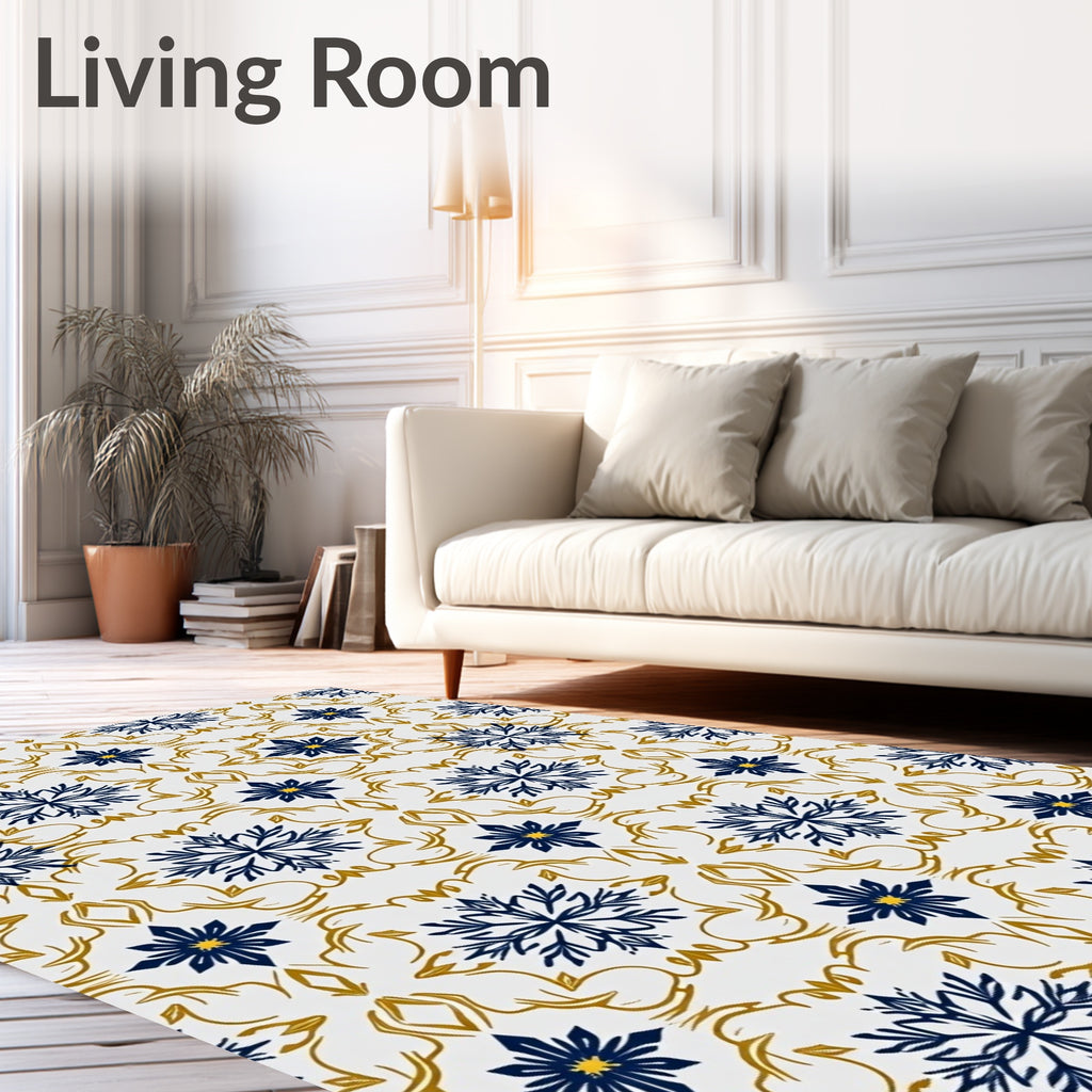 Navy Gold Floral Medallion Arrangement Rug