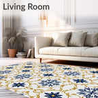 Navy Gold Floral Medallion Arrangement Rug