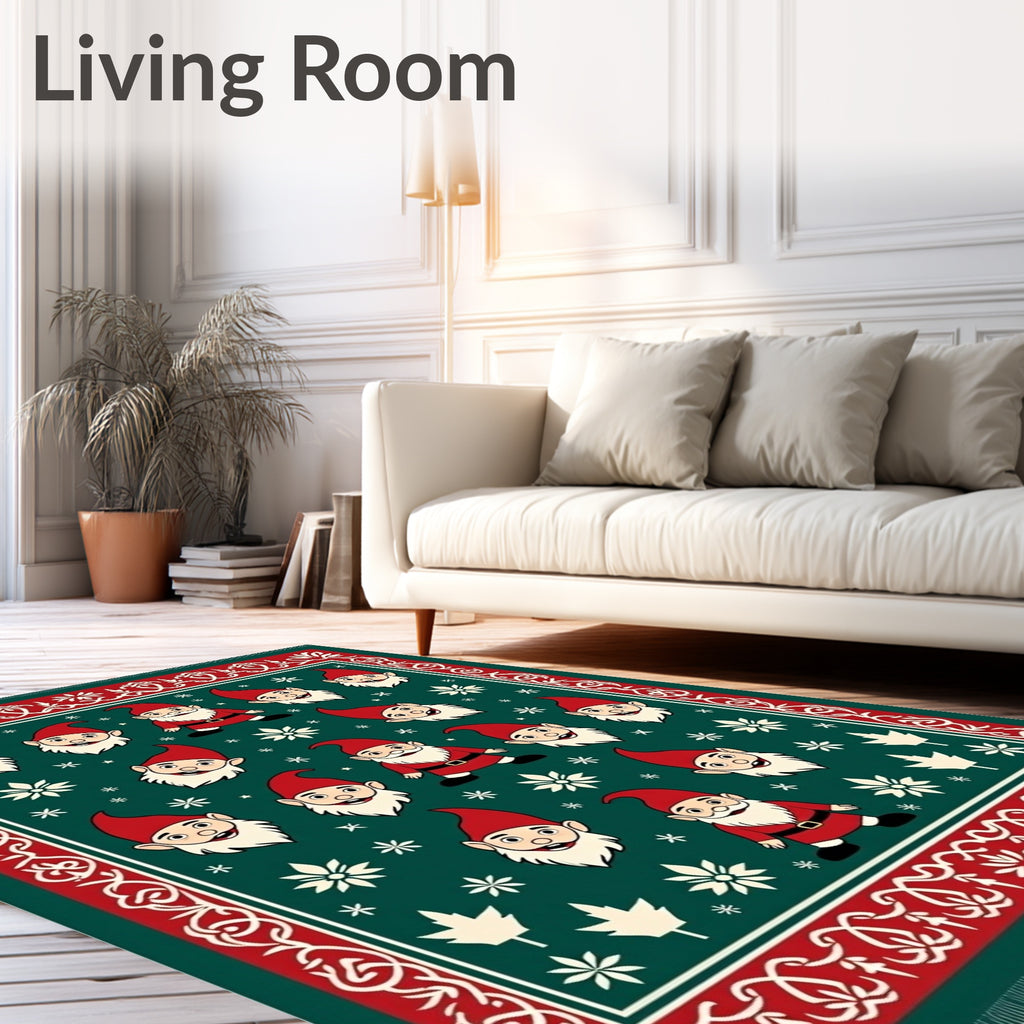 Christmas Gnome Red Green Snowflake Rug
