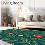 Teal Pine Sprigs Red Ornaments Rug