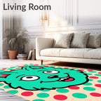 Aqua Cat With Red Green Dots Rug