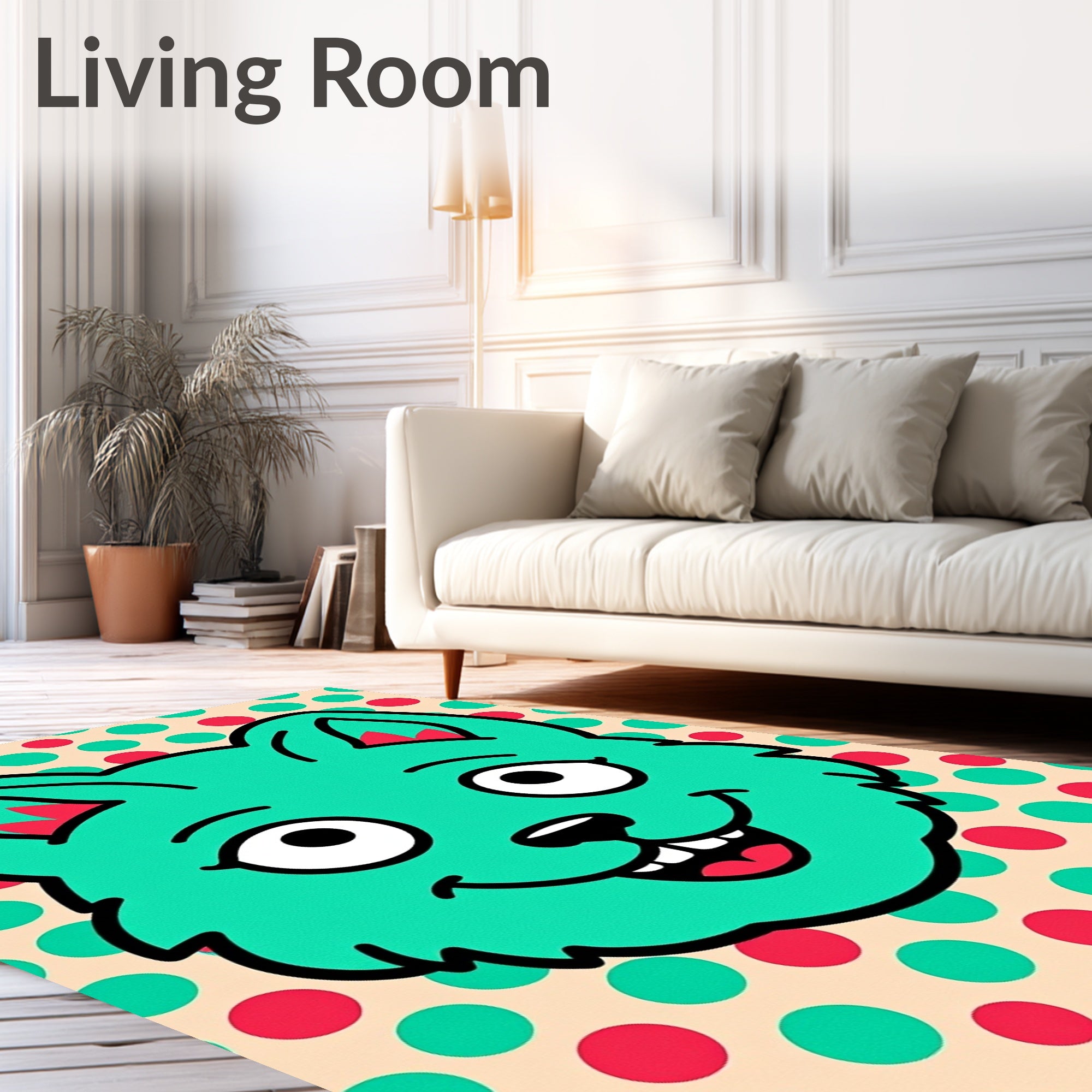 Aqua Cat With Red Green Dots Rug