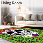 Vibrant Green Skull Floral Embrace Rug