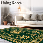 Emerald Gold Floral Medallion Border Rug