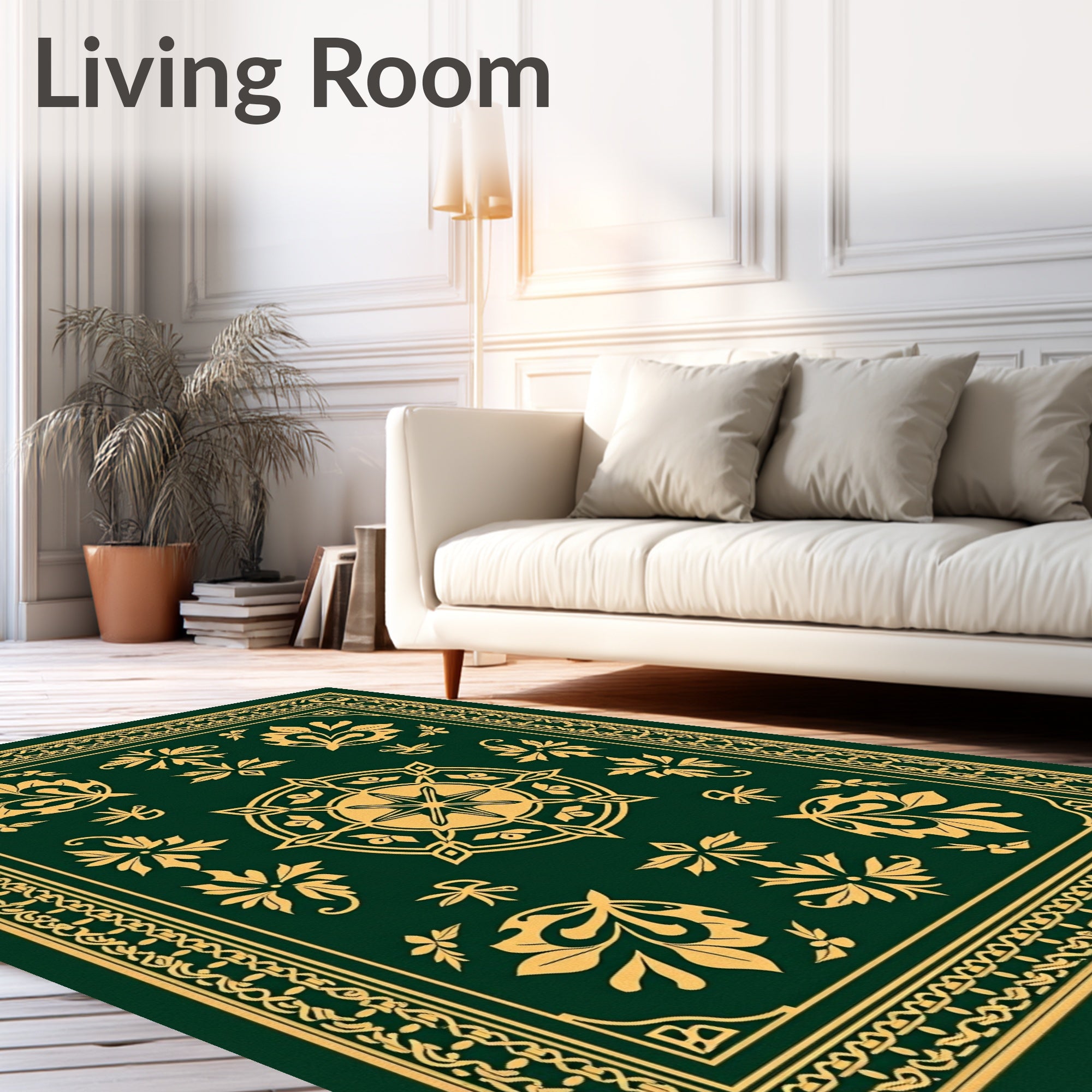 Emerald Gold Floral Medallion Border Rug