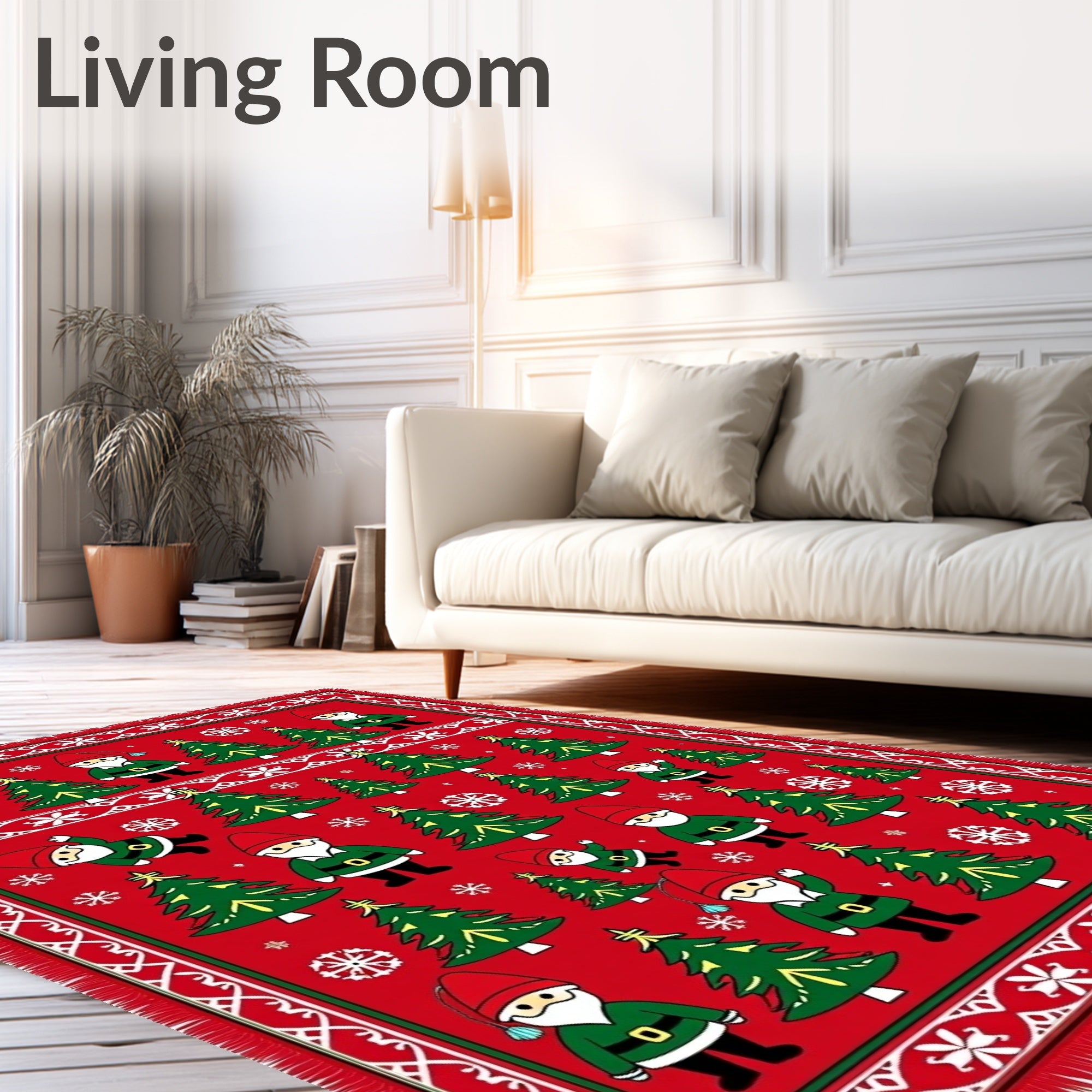 Festive Red Christmas Gnomes Trees Rug