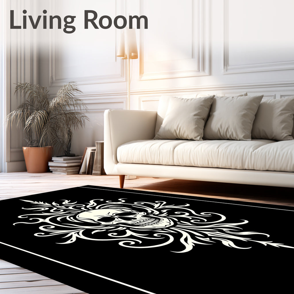 Cream Skull Floral Swirl Accent Rug