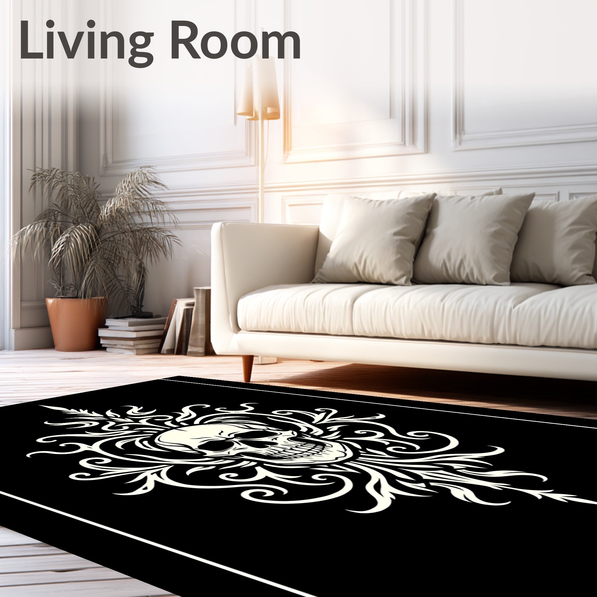 Cream Skull Floral Swirl Accent Rug