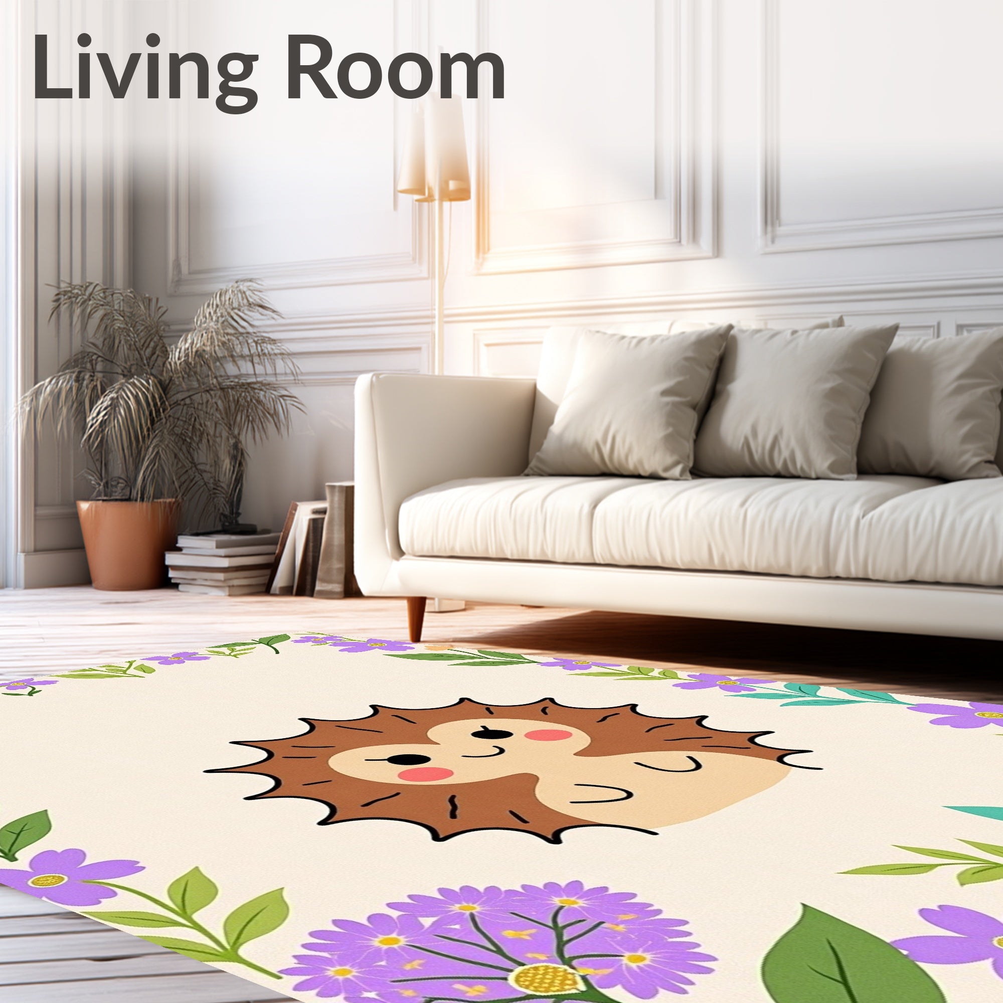 Happy Hedgehog Floral Border Rug