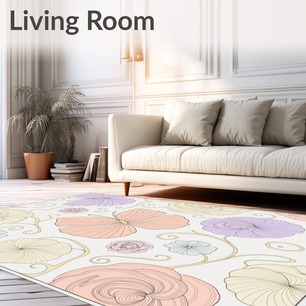 Pastel Butterflies and Blooming Roses Rug
