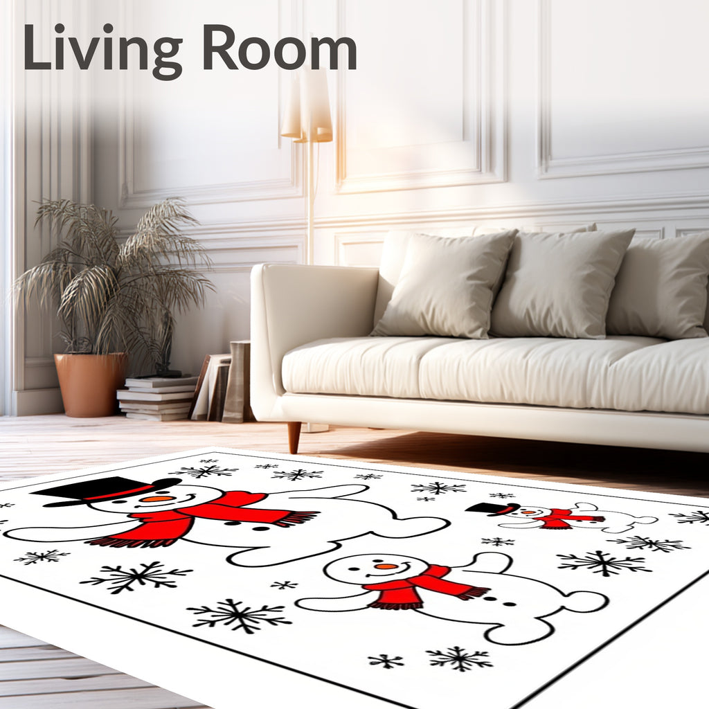 Whimsical Snowman Family Snowflake Play Rug