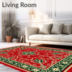Crimson Floral Vine Scroll Medallion Rug
