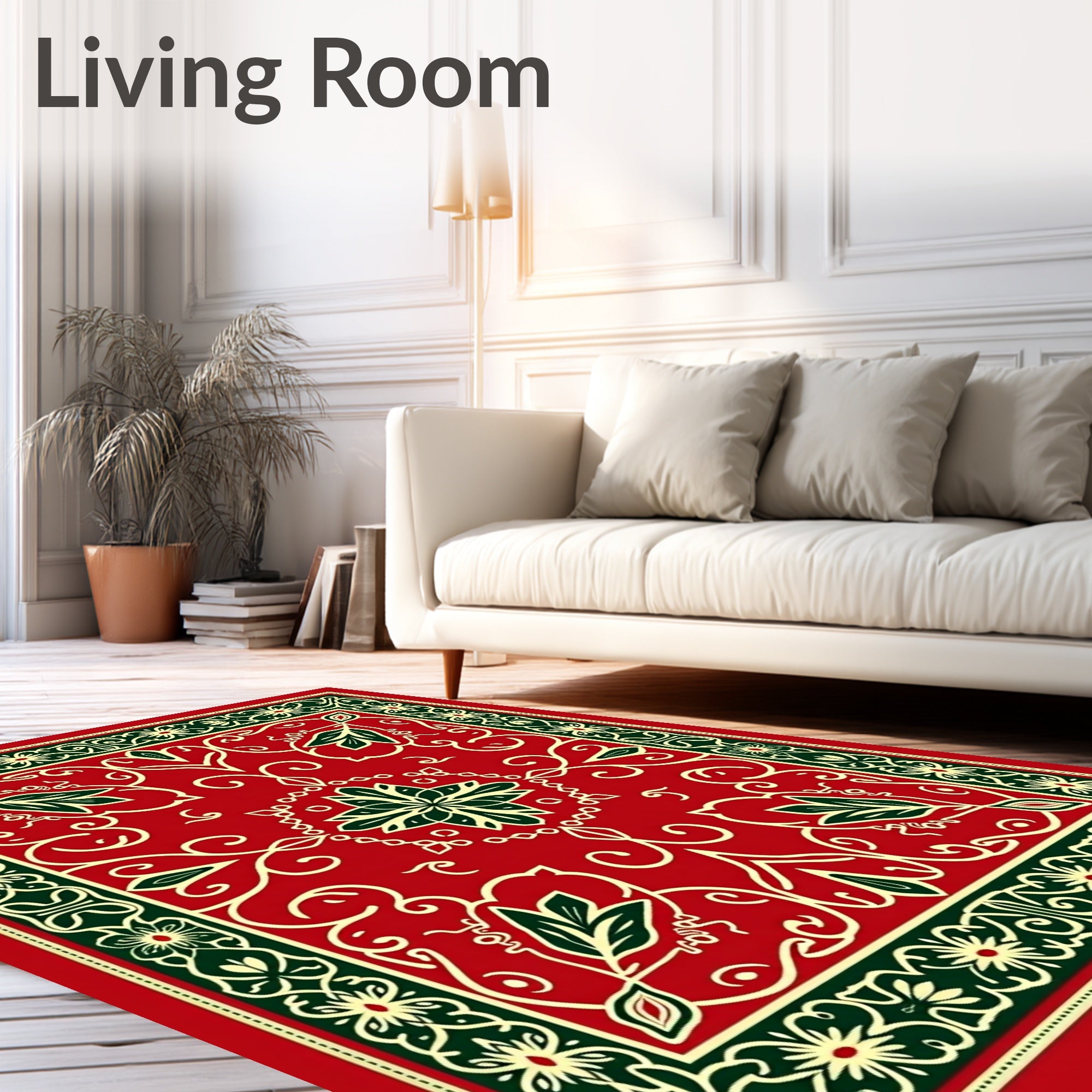 Crimson Floral Vine Scroll Medallion Rug