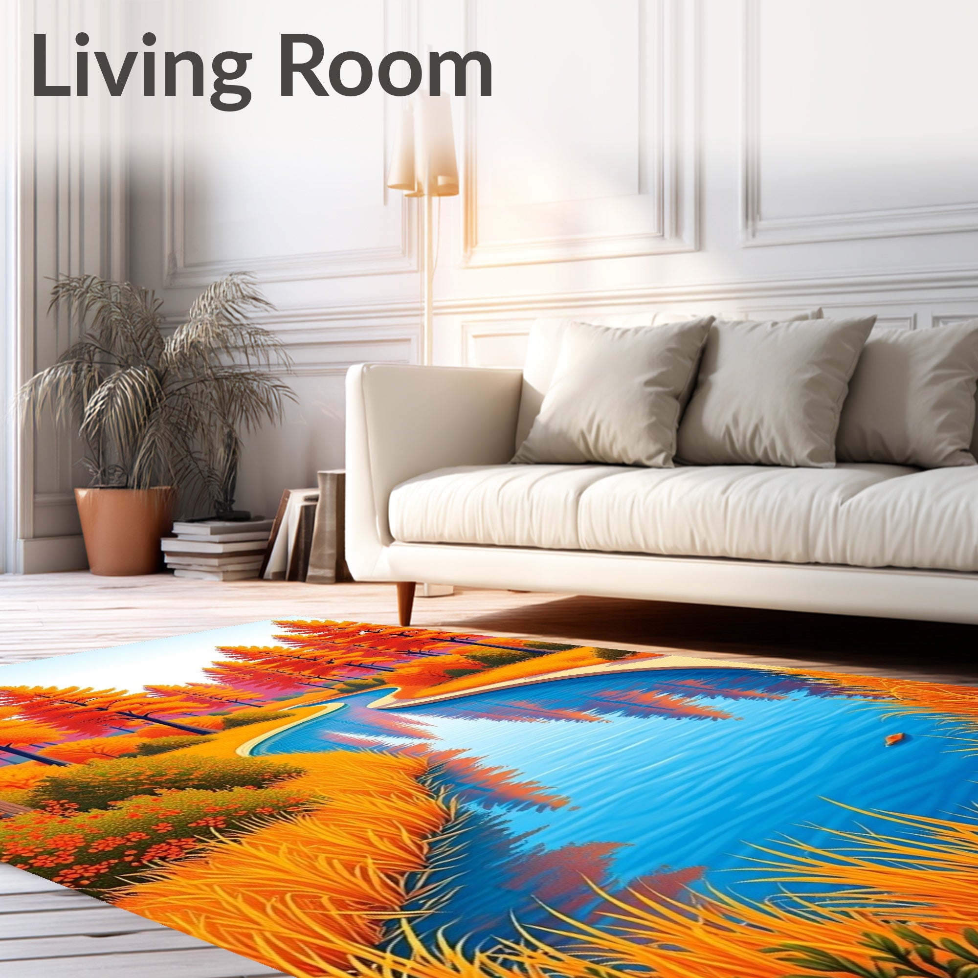 Vivid Autumn River Landscape Reflections Rug