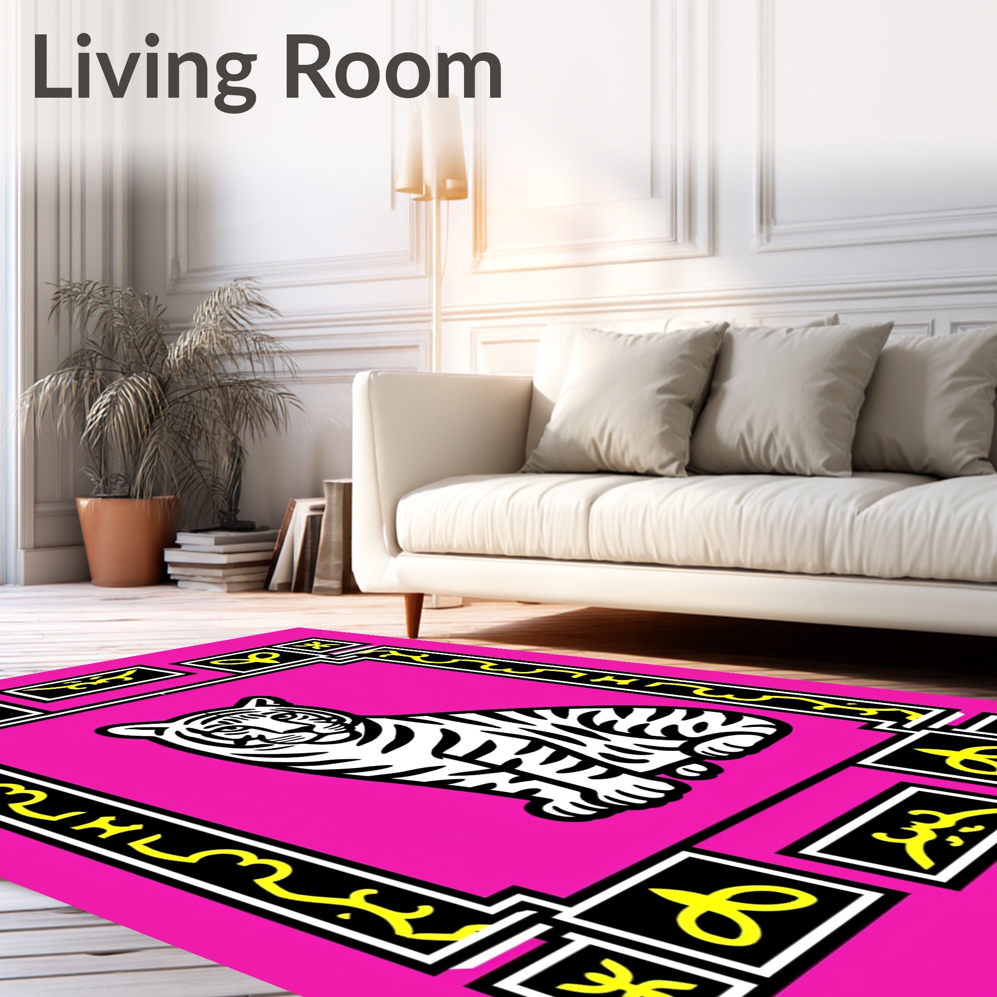 Bold Pink Tiger Frame Rug