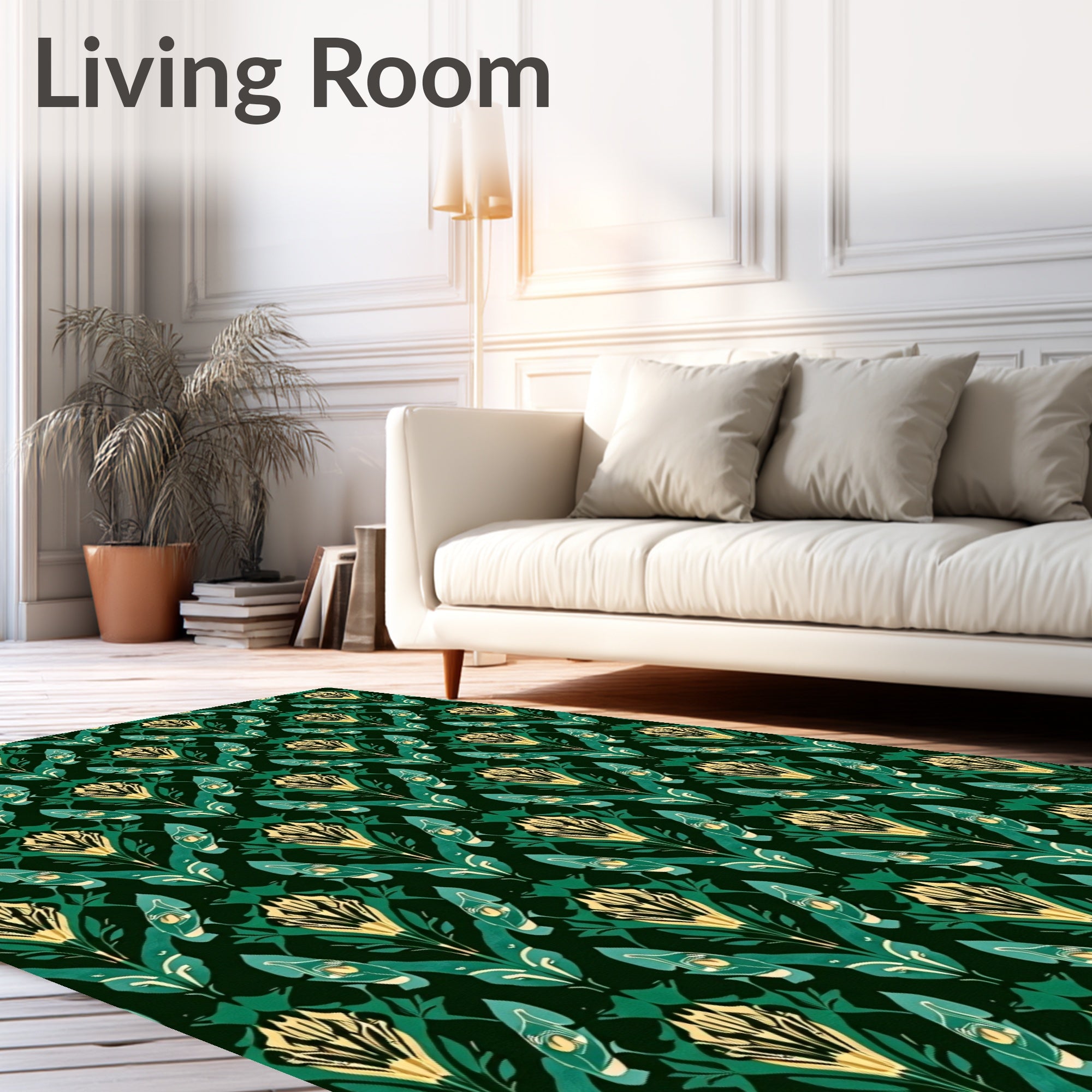 Emerald Green Floral Petal Arrangement Rug