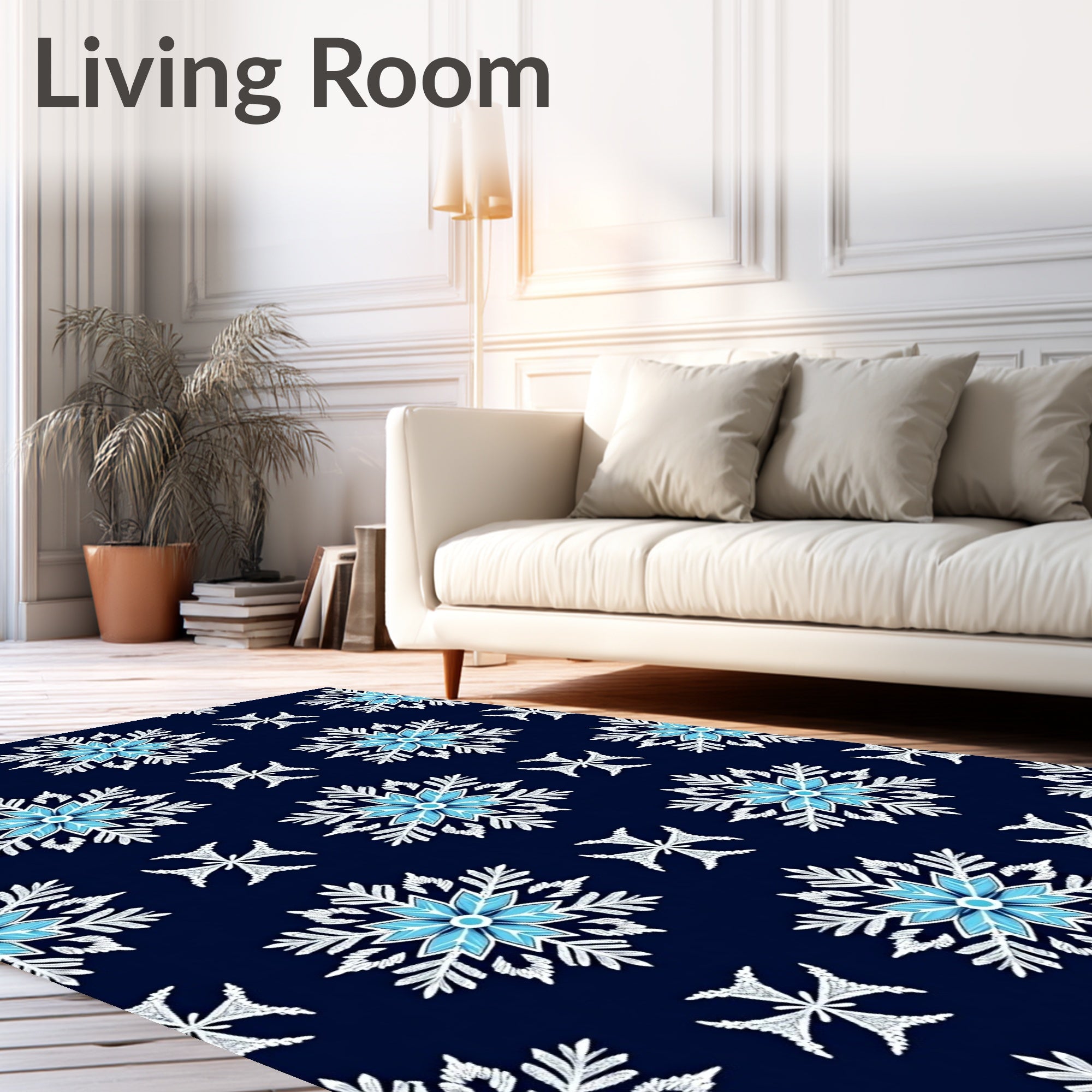 Sky Blue Snowflake Star Motif Rug