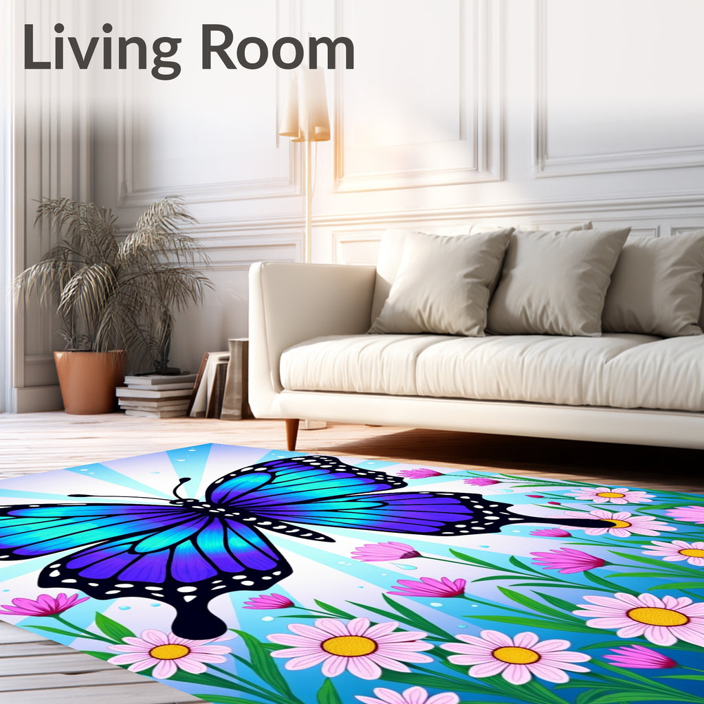 Vivid Blue Purple Butterfly Garden Rug