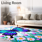Vivid Blue Purple Butterfly Garden Rug