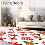 Red Gingerbread Snowflake Christmas Figures Rug