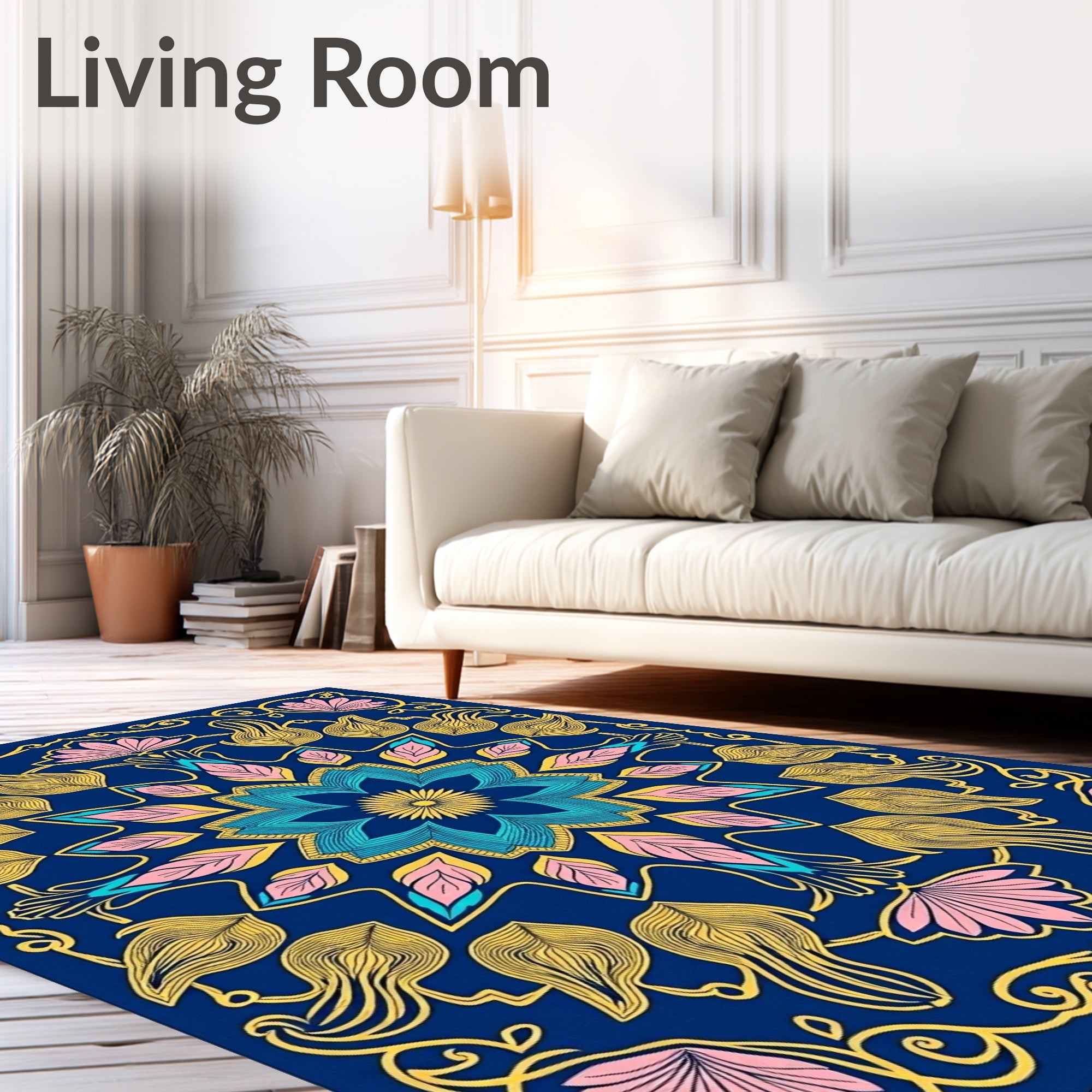 Sapphire Blue Floral Mandala Medallion Rug