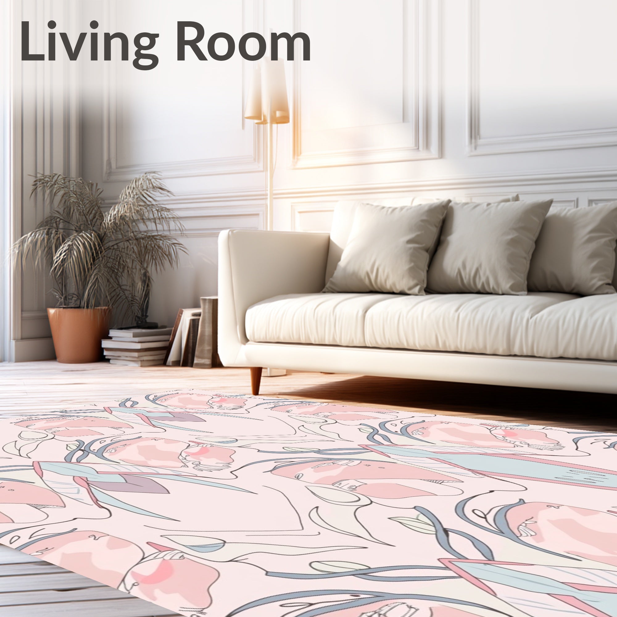 Pale Pink Abstract Organic Botanical Rug