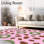 Festive Wreath Pinecone Pink Background Rug