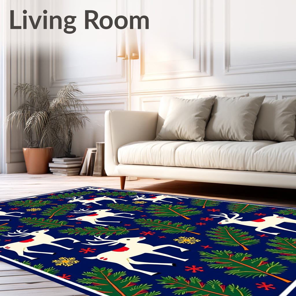 Whimsical White Deer Forest Christmas Rug