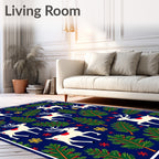 Whimsical White Deer Forest Christmas Rug