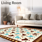 Brown Blue Chicken Folk Art Rug
