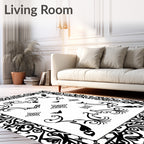 Gothic Black Ornamental Scroll Bat Rug