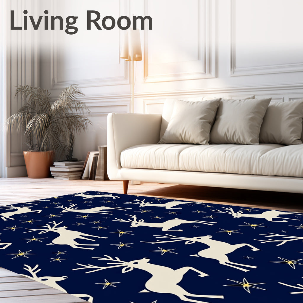 Cream Reindeer Starry Night Navy Rug