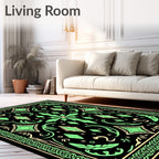 Green Black Elaborate Diamond Floral Border Rug