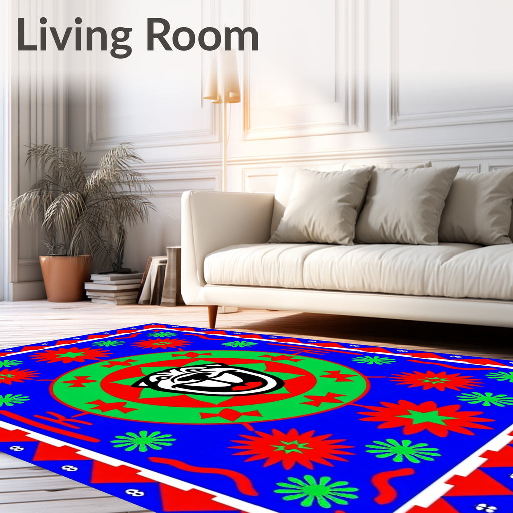 Bold Dog Face Red Green Medallion Rug