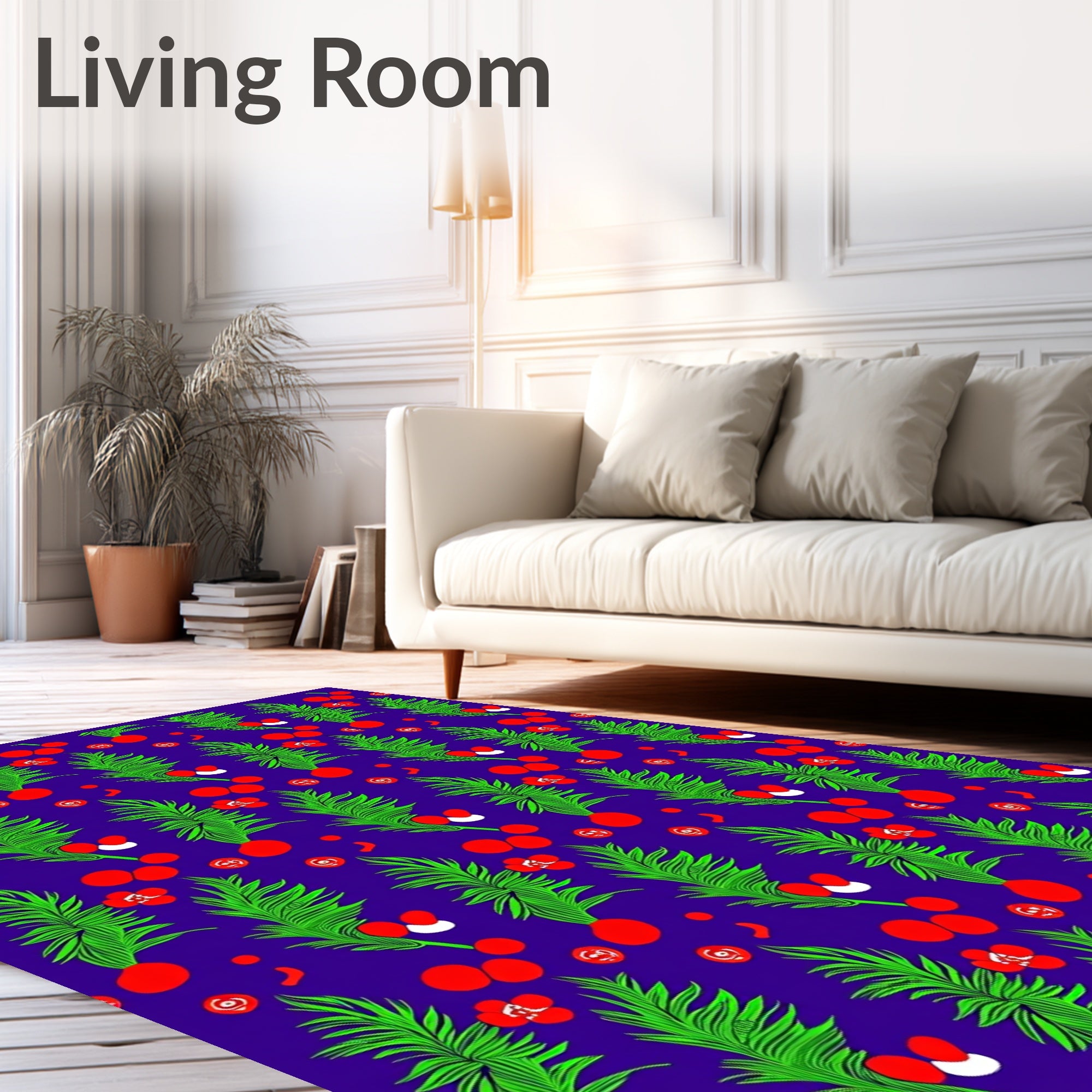 Vibrant Green Red Fruit Foliage Rug