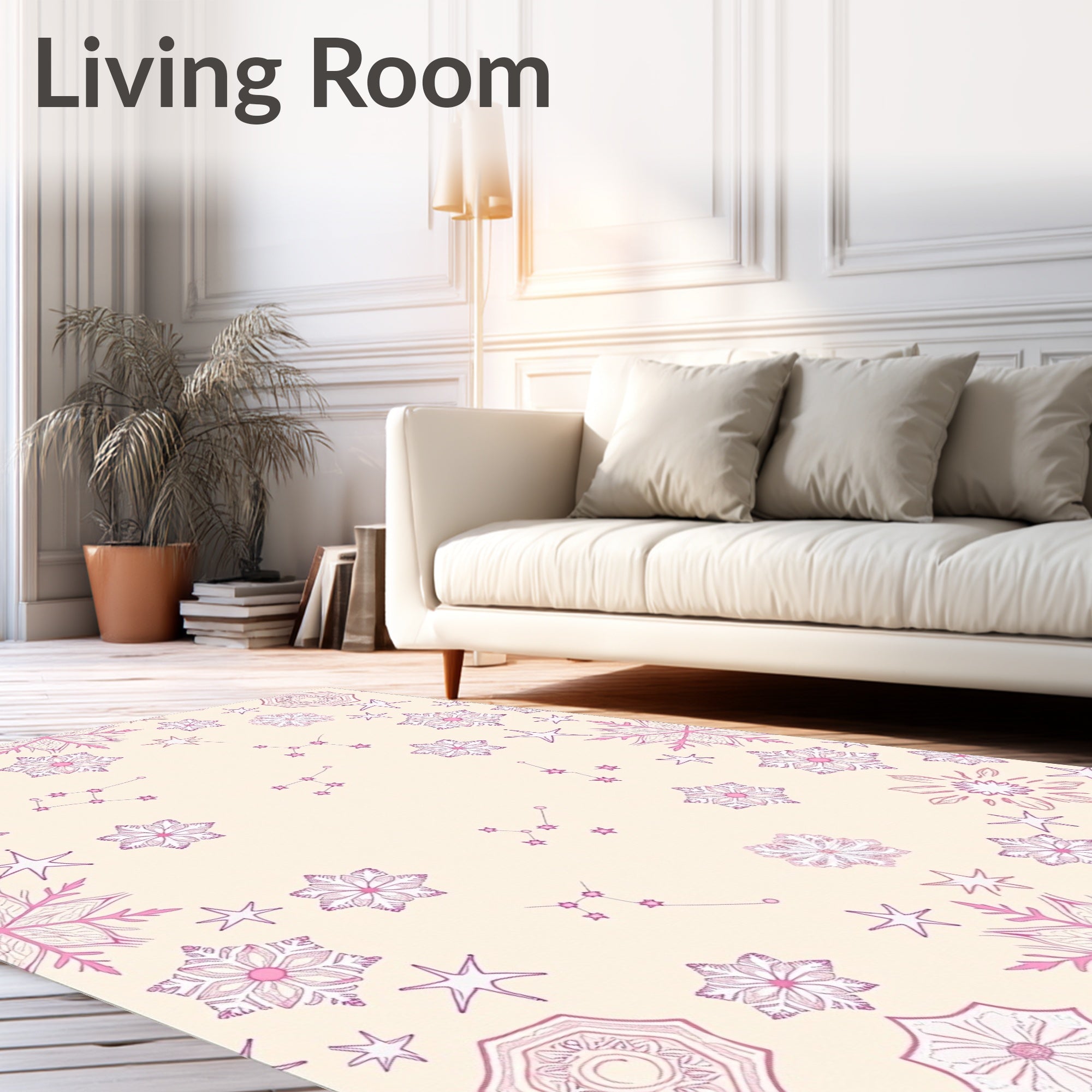 Pink Snowflake Celestial Constellation Rug