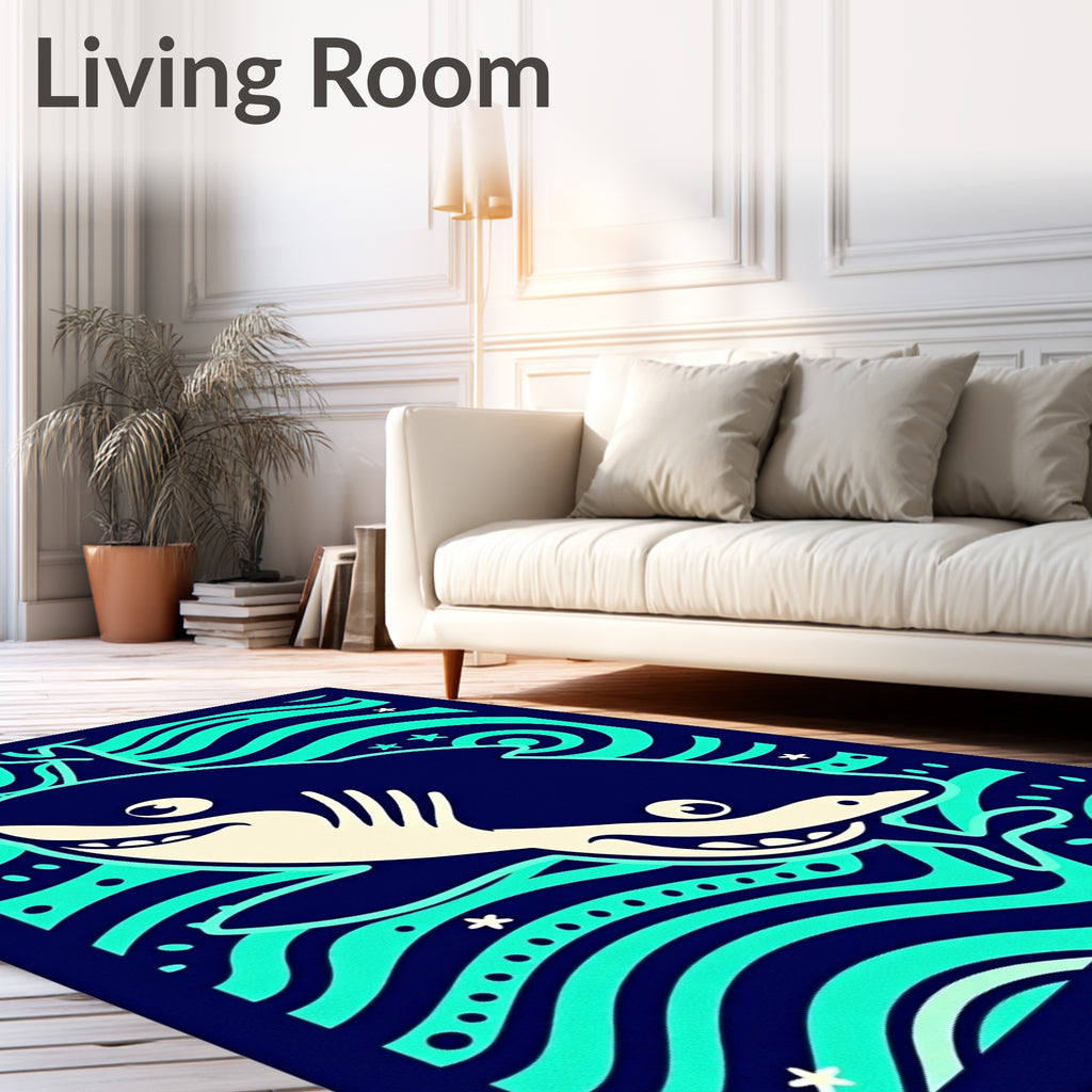 Whimsical Shark Ocean Waves Rug