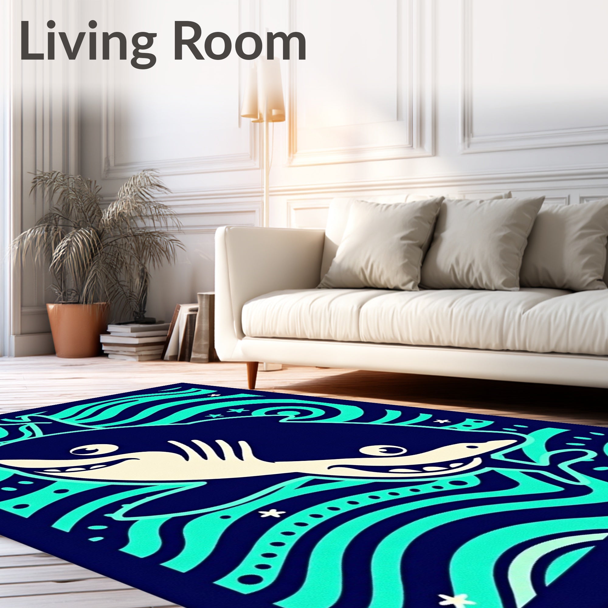 Whimsical Shark Ocean Waves Rug